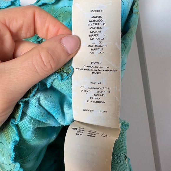 Y2K 2000s Floral Ruffle V-Neck Crop Tank Top – Turquoise Tie-dye – 90s RomCom - Picture 4 of 9